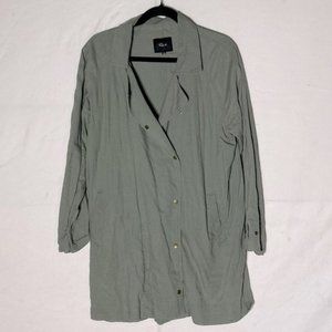 Rails Nadia Green  Linen Blend Utility Snap Button Moto Trench Shirt Jacket M